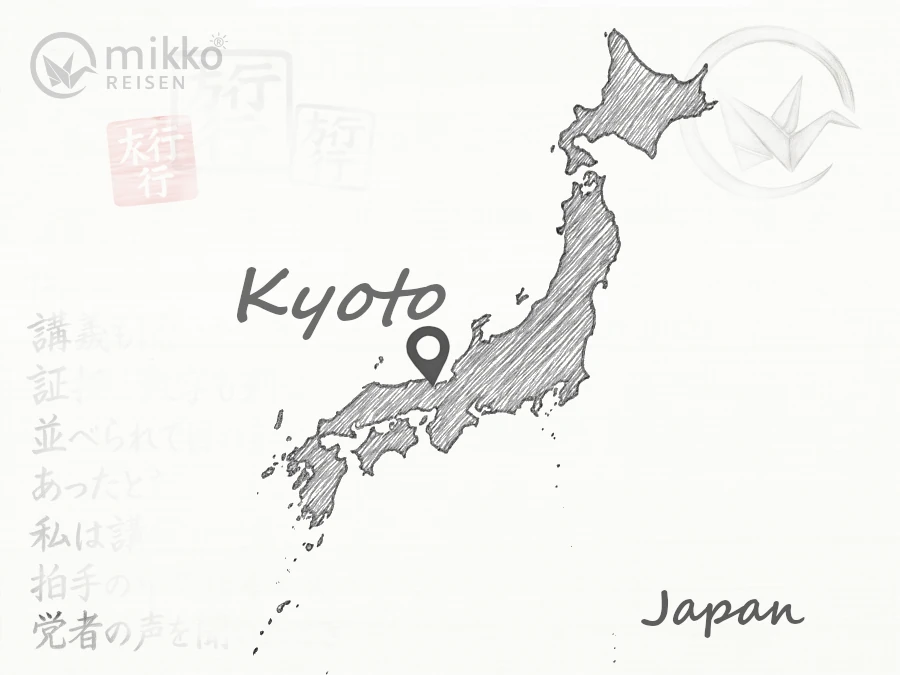 Als handgezeichnet illustierte Karte von Kyoto, Japan